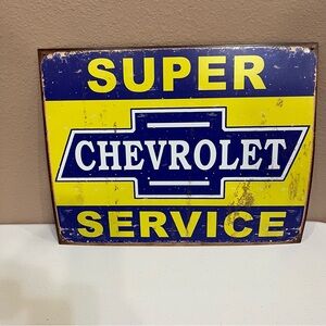 Chevrolet Super Service Wall Art - Blue and Yellow Vintage Retro Americana Cool